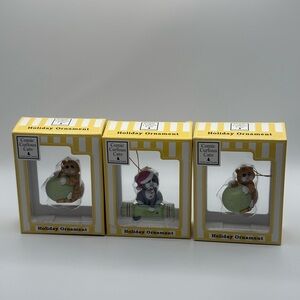 LOT of 3 Comic Curious Kittens Cats Enesco Christmas Ornaments Tabby & Grey 2007